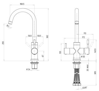 Смеситель для кухни Paini Cox 7872643CR3V11L2KM с подводом для фильтра granite truffle